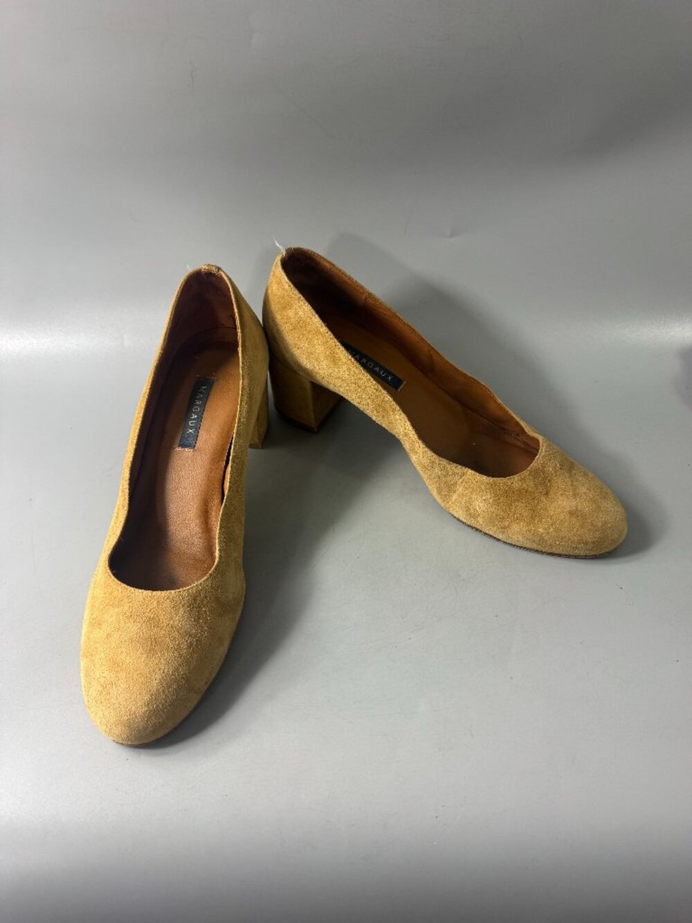 Margaux Brown Suede Block Heel Court Shoe, size 9